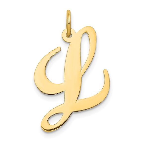 Kazi Luxury 14k Yellow Gold Large Fancy Script Letter L Initial Charm - Picture 1 of 3